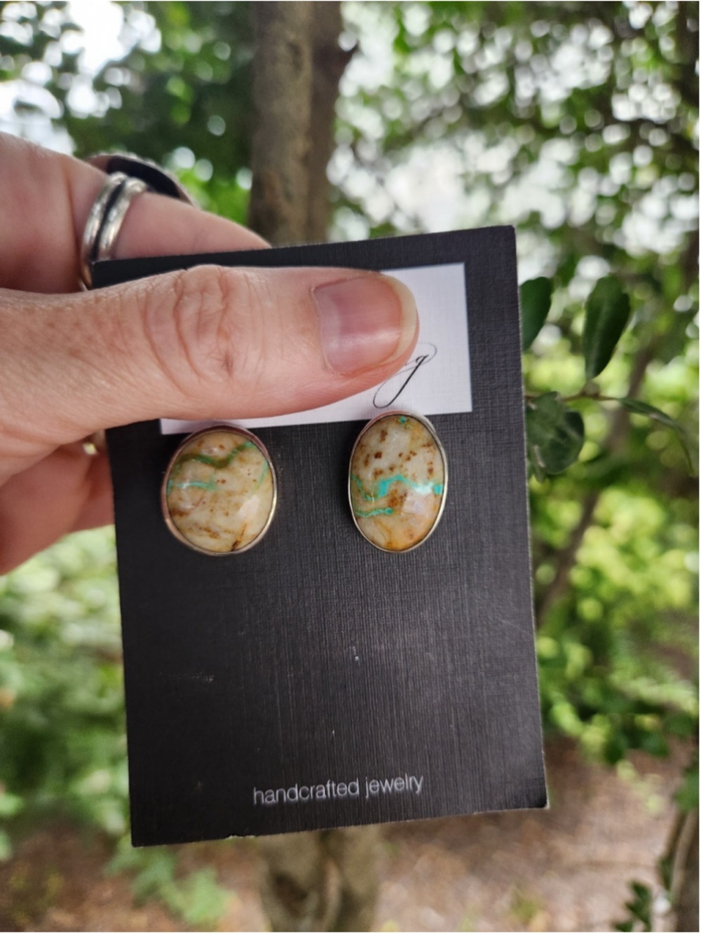 Women's ribbon royston turquoise stud earrings - Picture 2 of 3